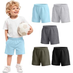 Yooo's Vivi 5 Pack Toddler Boys' Shorts Baby Boy Solid Elastic Waist Shorts with Pockets Sports Pull On Multipack in Kuwait