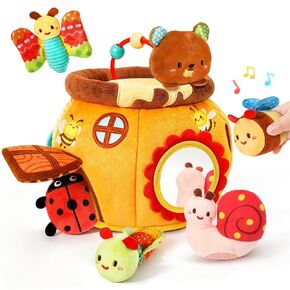 Baby Sensory Toy for 6-12 Months, Soft Honey Jar with 6 Stuffed Animal Toys | Tummy Time Toys with Rattle, Crinkle, Squeaker & Mirror, Baby Development Toys, Montessori Toys for 1 Year Old, Newborn Gifts in Kuwait