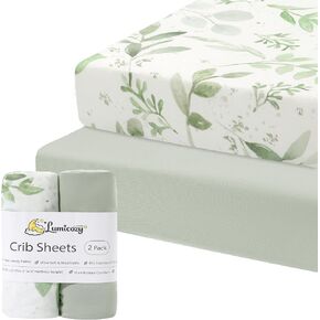 2 Pack Cotton Fitted Crib Sheets, Soft Breathable for Standard Crib Toddler Mattress Cover 52"x28" Neutral Nursery (Sage Green Leaf Print) in Saudi Arabia