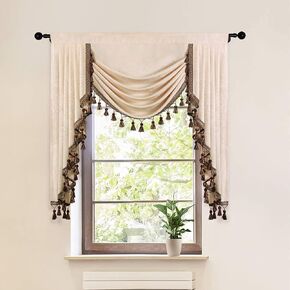 ELKCA Thick Chenille Curtains Valance for Living Room Modern Curtains for Bedroom Coffee Waterfall Valance for Kitchen, Rod Pocket,W69 Inch,1 Panel in Kuwait