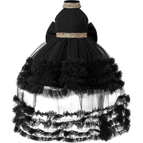 Lamgool Baby Girls Flower Pageant Dress with Train Halter Princess Tulle Formal Ball Gown for Sneaker Ball Party in Saudi Arabia