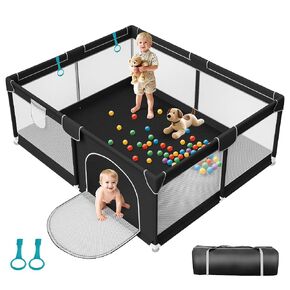 Baby Playpen 64x64 Inch for Babies and Toddlers Indoor & Outdoor | Large Baby Play Yard, Safe & Sturdy, Easy-Assembly, Non-Slip, Easy to Clean, Black, Lightweight, External Zipper Door in Saudi Arabia