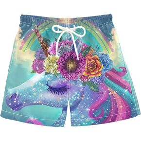 Toddler Board Shorts Rainbow Unicorn Flower Boys Quick Dry Beach Board Shorts in Kuwait