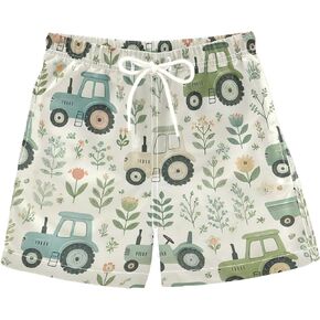 ODAWA Cute Cartoon Tractors Flowers Little Boys Breathable Board Shorts with Drawstring Preschool Boys Beach Bottoms in Kuwait