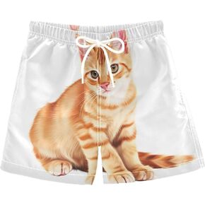 Little Boys Board Shorts Orange Cat White Beach Shorts Lightweight Running Trunks in Kuwait