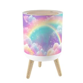 Small Trash Can with Lid Nursery Drawn Rainbows Sun Funny Clouds 1.8 Gallon/7L Garbage Can Waste Bin with Press Top Lid Legs Waste Basket for Bathroom Kitchen Bedroom in Kuwait