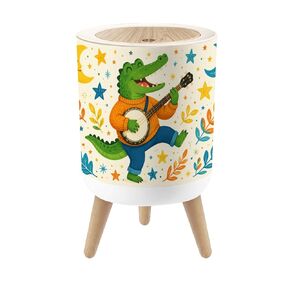 Small Trash Can with Lid Cheerful Cartoon Crocodile Playing Banjo Colorful Stars Leaves 1.8 Gallon Dog Proof Trash Can Round Garbage Can Waste Bin Wastebasket for Bathroom Bedroom Living Room in Saudi Arabia