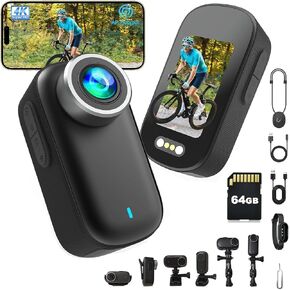 Body Camera, 4K HD Action Camera 64GB, IP65 Waterproof Sports POV Camera, Action Cam for Motorcycle Cycling, Mini Body Cam with Long Battery Life, Chest Mounted for Vlogging, Travel & Work in Kuwait