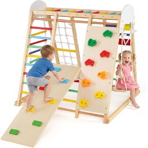 Costzon Indoor Jungle Gym ، 6-in-1 Montessori Climbing Toys للأطفال الصغار مع الشريحة ، وشبكة التسلق ، وبارات Monkey ، و Playground Climber Playst for Kids Homets. in Kuwait