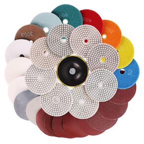 4 Inch Diamond Polishing Pads,22PCS Wet Polishing Kit with Backer Pad 50-6000 Grit Polishing Pad for Concrete Marble Stone Countertop Quartz Drill Grinder Polisher in Kuwait