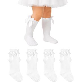 Topbuti 2 Pairs Baby Knee High Socks Newborn Ruffle Bow Sock Uniform Cotton Long Stockings Socks for Infant Toddler Girls in Kuwait