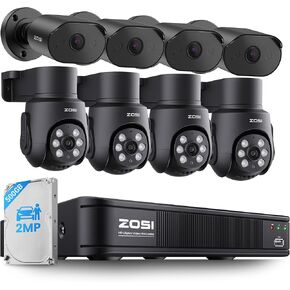 ZOSI 8CH 1080P Home Security Camera System Outdoor Indoor, 4 x 1080P Pan Tilt Surveillance Camera and 4 x CCTV Bullet Cam, AI Human Vehicle Detection, Night Vision, Audio Recording, 500GB Hard Drive in Kuwait
