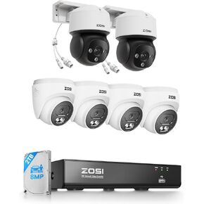 ZOSI 8CH (16CH Expandable) 4K PoE Security Camera System, 4X C220 4K 8MP PoE Camera and 2X C290 4K 8MP PoE IP Pan/Tilt Security Camera Outdoor, Night Vision, AI Detection, 2TB HDD for 24/7 Record in Kuwait