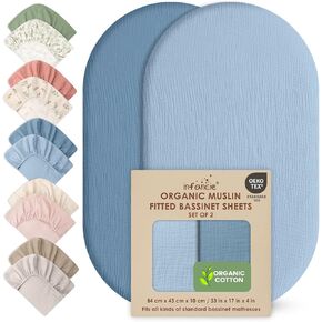 100% Organic Cotton 2 Baby Muslin Bassinet Sheets Unisex | Oeko-TEX Certified, Organic Cotton Sheets, Bedside Bassinet, Peach/Ivory, Unisex Design, Soft breathable fabric supports in Saudi Arabia