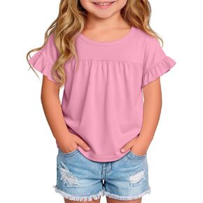 Toddler Girls' Cotton Shirts for School Uniform Summer Cute Ruffle Short Sleeve for Baby Girl Crew Neck Tops in Saudi Arabia