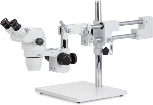 AmScope ZM-4B Professional Binocular Stereo Zoom Microscope, EW10x Eyepieces, 6.7X-45X Magnification, 0.67X-4.5X Zoom Objective, Ambient Lighting, Double-Arm Boom Stand in Kuwait