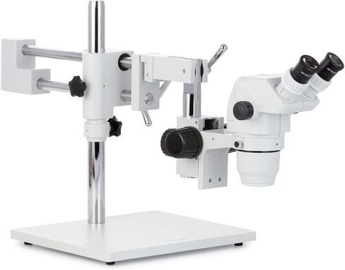 AmScope ZM-4B Professional Binocular Stereo Zoom Microscope, EW10x Eyepieces, 6.7X-45X Magnification, 0.67X-4.5X Zoom Objective, Ambient Lighting, Double-Arm Boom Stand in Kuwait