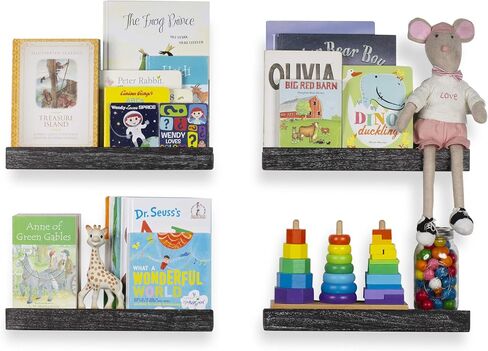 Rustic State Smith Wall Mount Wood Picture Ledge Photo Frame Display Storage - Kids Baby Nursery Room Bookshelf - Farmhouse Décor Floating Shelves - 16.60 Inch - Set of 4 - Reclaimed Black in Kuwait