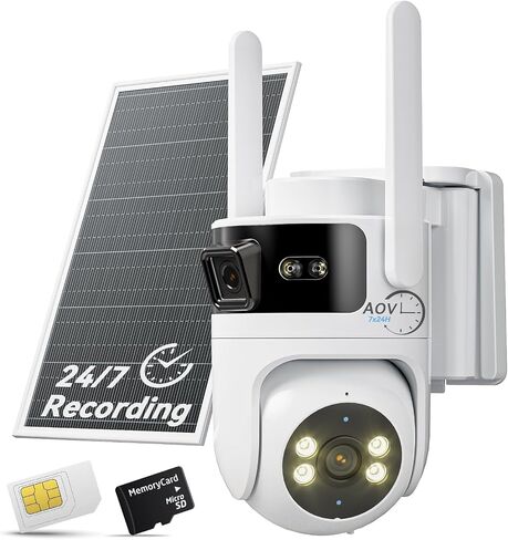LongPlus Dual Lens Solar Security Camera Outdoor 2MP+2MP AOV 24/7 WiFi 6 | 2MP+2MP dual lens, AOV 24/7 continuous recording, 2.4G/5G WiFi 6, Color night vision, 2-way talk, SD card local storage in Kuwait