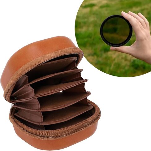 Camera Filter Storage Bag, Vintage PU Leather 8 Layers Organizer, Water & Shock Proof Protective Pouch for ≤95mm Filters, Designed with 8 Layers in Kuwait