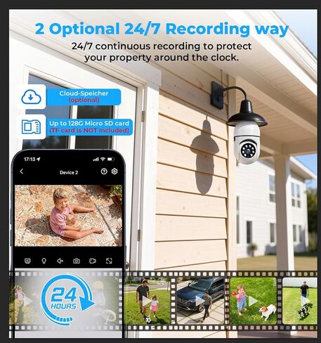 Light Bulb Security Camera, 5G&2.4GHz 2K Security Cameras Wireless Outdoor 360° PTZ Cameras for Home Security with Color Night Vision, 2 Way Talk, AI Human Detection, Screw in Light Socket in Kuwait