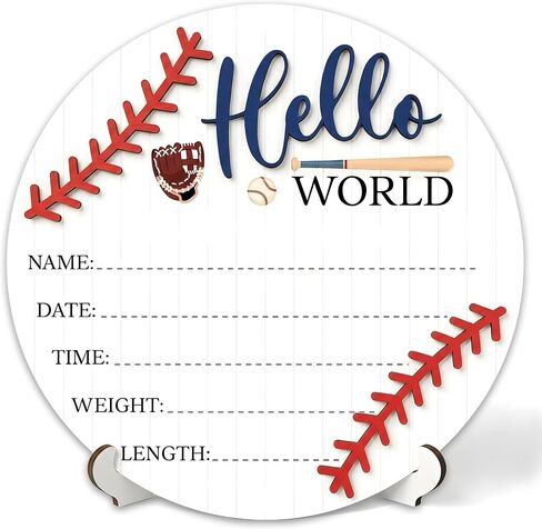 3D Baseball Hello World Newborn Sign for Hospital, Baseball Baby Announcement Sign for New Baby Boy Girl, Welcome Babies Birth Wooden Signs for Nursery, Neutral Newborn Photography Props-A02 in Kuwait