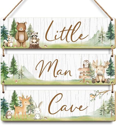 Little Man Cave Wooden Sign, Dinosaur Themed Bedroom Wall Art Decoration, Cute dinosaur Family wooden Hanging sign, wall art decoration for Baby Toddler Boys room Kids Playroom Decorations-16 in Kuwait