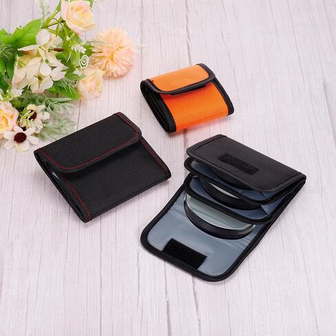 Lens Filter Case, 3-Pocket Camera Filter Case Portable Lens Filter Pouch Photography with Belt Loop Fit Camera Bag Strap Pocket Drone for 25mm-82mm, Black Red in Kuwait