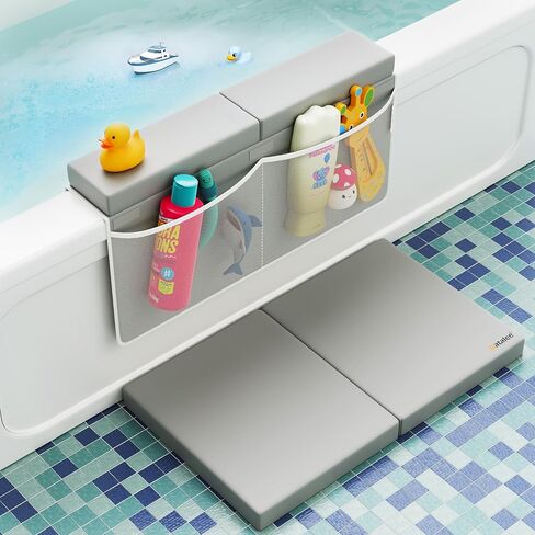 Bath Kneeler and Elbow Rest Pad Set - Baby Bath Kneeler, Bathtub Kneeling Pad, Kneeling Pad for Bathing Baby, Knee & Elbow Saver with 4 Toy Organizer Pockets, X-Large 22 × 15 in, Gray in Kuwait
