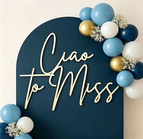 Ciao to Miss Sign for Backdrop,Wooden Baby Shower Party Decor for Italian Themed Gender Reveal Party Decor,Welcome Baby Party Balloon Arch Backdrop in Kuwait
