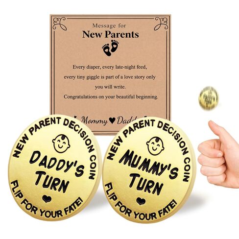 Lovely Double-Sided New Parents Funny Decision Coin with Blessing Card for Couples, Flip Decision Coin as Pregnancy Gifts New Baby Gifts for New Mom Dad in Kuwait