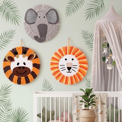 Marsui 3 Pcs Jungle Animal Nursery Wall Decor Cute Giraffe Lion Elephant Boho Wall Hanging Hand Woven Cotton Rope Macrame Safari Theme Gifts for Girl Boy Bedroom Baby Shower in Kuwait