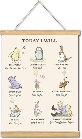 WUAWN Today I Will Winnie The Pooh Room Decor，Biblical Affirmations for Kids Wall Art,Winnie The Pooh Baby Decorations for Nursery,Wooden Hanging Rod Religious Gifts-04 in Kuwait