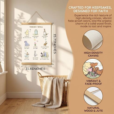 WUAWN Today I Will Winnie The Pooh Room Decor，Biblical Affirmations for Kids Wall Art,Winnie The Pooh Baby Decorations for Nursery,Wooden Hanging Rod Religious Gifts-04 in Kuwait