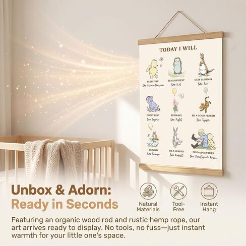 WUAWN Today I Will Winnie The Pooh Room Decor，Biblical Affirmations for Kids Wall Art,Winnie The Pooh Baby Decorations for Nursery,Wooden Hanging Rod Religious Gifts-04 in Kuwait