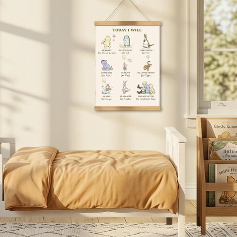 WUAWN Today I Will Winnie The Pooh Room Decor，Biblical Affirmations for Kids Wall Art,Winnie The Pooh Baby Decorations for Nursery,Wooden Hanging Rod Religious Gifts-04 in Kuwait