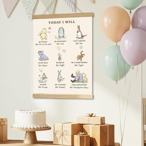 WUAWN Today I Will Winnie The Pooh Room Decor，Biblical Affirmations for Kids Wall Art,Winnie The Pooh Baby Decorations for Nursery,Wooden Hanging Rod Religious Gifts-04 in Kuwait