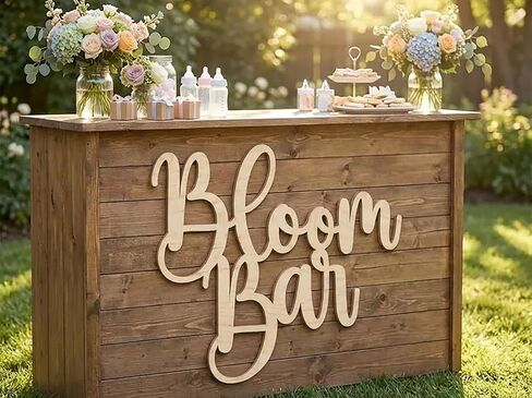 Bloom Bar Sign for for Backdrop,Wooden Flower Bar Bridal Shower Sign for Baby Shower Party Sign,Hanging Make a Bouquet Sign,Bloom Bar Wedding Sign in Kuwait