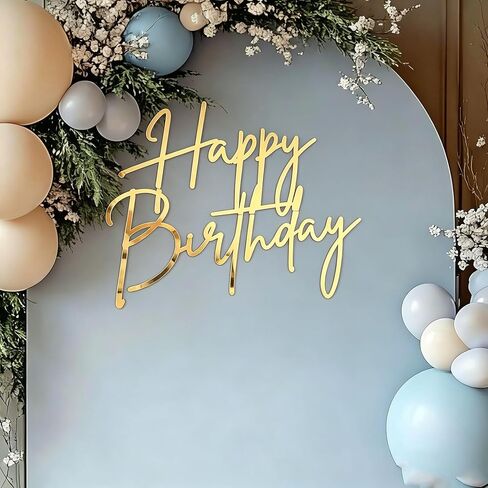 Happy Birthday Sign for Backdrop,Gold Acrylic Mirror Decal Letter Sticker Happy Birthday Letters Sign for Balloon Arch Birthday Party Balloon Arch Backdrop Decorations Backdrop Wall Photo Prop in Kuwait