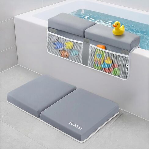 Bath Kneeler and Elbow Rest Pad Set - 1.5" Thick Comfortable and Painless Foam Mat - Baby Bath Kneeling Pad with Toy Organizer Pockets - Quick Drying, Foldable, Non-Slip for Baby and Toddler Bathing in Kuwait