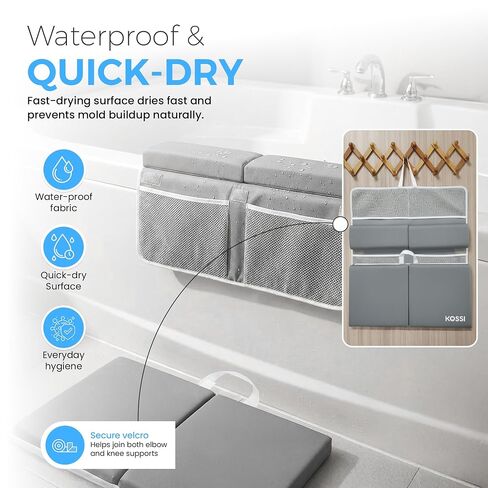 Bath Kneeler and Elbow Rest Pad Set - 1.5" Thick Comfortable and Painless Foam Mat - Baby Bath Kneeling Pad with Toy Organizer Pockets - Quick Drying, Foldable, Non-Slip for Baby and Toddler Bathing in Kuwait