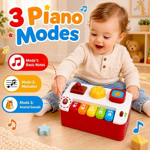 Interactive Pop Up Farm Animal Toys with Music Light & Piano | Montessori Cause and Effect Baby Toys for 1 Year Old Boy Girl, Early Learning Birthday Gift for Toddler Infant 12-18 Months in Kuwait