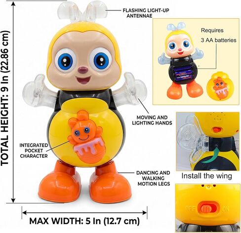 Dancing Bee Toy with Music & LED Lights - Abejita Chiquitita Interactive Walking Toy for Toddlers, Juguete de Abeja Bailarina para Niños, Sensory Learning Gift for Boys Girls 3+ in Kuwait