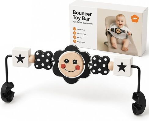 Baby Bouncer Toy Bar– Compatible with Baby Bjorn Bouncer, Wooden BabyBouncer Toy Bar, Rotatable Seat Attachment Toys for Babies in Kuwait