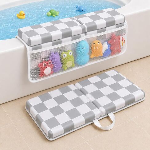 Bath Kneeler and Elbow Rest Pad Set - 1.5'' Thick Baby Bath Kneeler Pad, Foldable Memory Foam Kneeling Pad (Green Checkerboard Pattern) in Kuwait