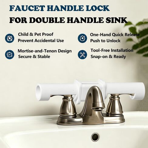 Faucet Handle Lock for Double Handle Sink, Child & Pet Proof Faucet Restraint System, Tool-Free Quick Install Safety Lock, Snap-on Pet Proofing Guard for Bathroom & Laundry Room in Kuwait