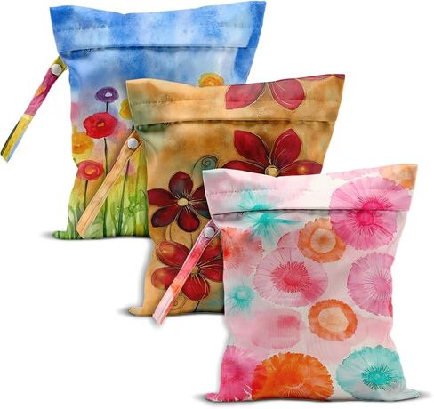 Boho Floral Print Wet Dry Bag, 3 Pack, Waterproof Washable Reusable Wet Bag for Swimsuit, Dirty Clothes Diaper Pool Gym Party Camping, Portable Storage Pouch Travel Toiletries Beach Essentials in Kuwait
