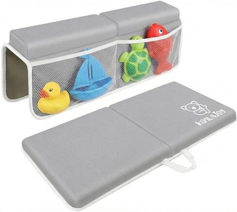 Comfortable Bath Kneeler and Elbow Rest Pad for Baby Bathing – Thick Memory Foam Mat – Non-Slip Mat with Toy Organizer – Baby Bathing Essentials for Parents – Gray in Kuwait