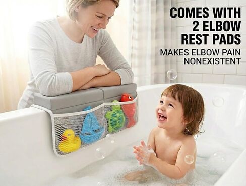 Comfortable Bath Kneeler and Elbow Rest Pad for Baby Bathing – Thick Memory Foam Mat – Non-Slip Mat with Toy Organizer – Baby Bathing Essentials for Parents – Gray in Kuwait