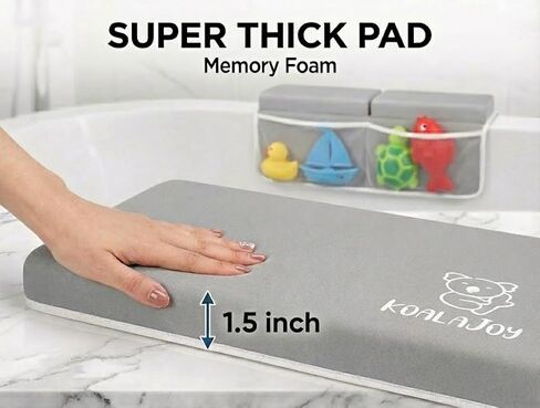 Comfortable Bath Kneeler and Elbow Rest Pad for Baby Bathing – Thick Memory Foam Mat – Non-Slip Mat with Toy Organizer – Baby Bathing Essentials for Parents – Gray in Kuwait